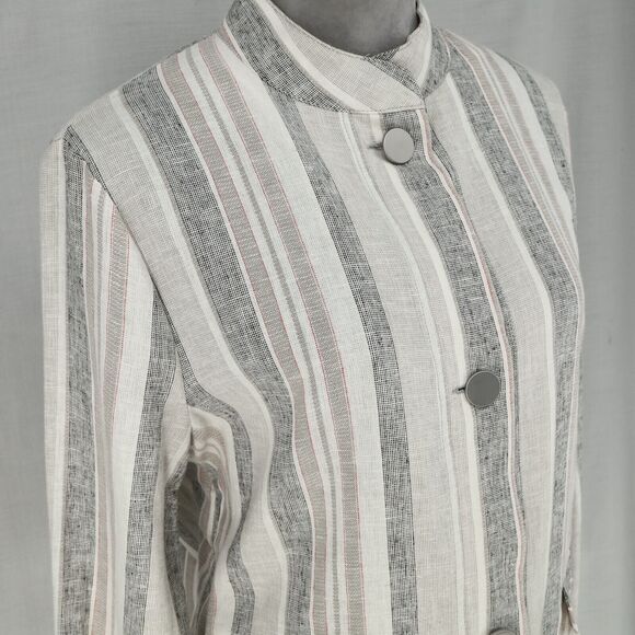 Jones NY Jacket Womens Medium Ivory Gray Linen Blend Mandarin Collar Blazer - Picture 7 of 16